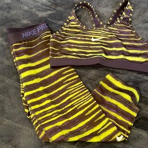 Nike Pro Dri Fit Capri Athletic Set Deep Purple & Volt Size M